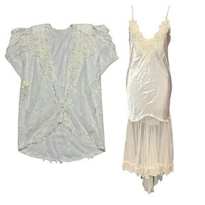 Victoria’s Secret Satin White Vintage Maxi Gown Slip Dress robe set